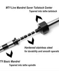 Pen Mandrel Kit For MT1 Taper Woodturning Lathes With Five Bushes, 7mm Drill Bit And Mandrel Saver shown on white background