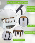 Four Light Kitchen Island Pendant Fixture, Dope Farmhouse Chandelier In Black And Warm Oak Finish detail diagram features.
