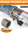 Centalla 5/8 Inch Electric Hydraulic Rebar Bender 1100W Pure Copper Motor showing oil saving system and aluminum oil tank.