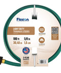 Go-To Light Duty Garden Hose 100 Foot 5/8 Inch With Brass Couplings, 3-Ply Vinyl Reinforced, coiled green hose package