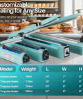 20 Inch Impulse Sealer With 750W Heating, No Warm Up Needed, multiple sealer models on kitchen counter