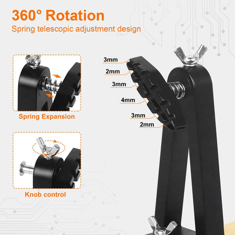 Magnetic PCB Holder With 360 Degree Rotation And Helping Hands For Soldering And Repair Portable Aluminum Base Space Saving Design Durable For Electronics PCB Projects Ideal Hobbyist Toolkit Upgrade with spring adjustment and knob control