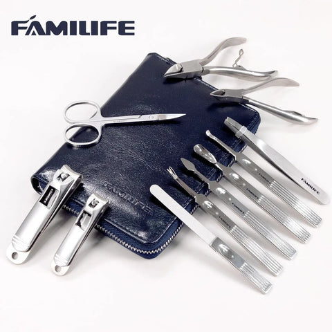 11 Piece Manicure Set For Men With Stainless Steel Nail Clippers And Pedicure Tools In A Portable Blue Leather Travel Case