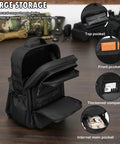 Rugged Military Tactical Backpack For Men With MOLLE Webbing open showing multiple compartments for organized storage.