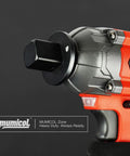 Close-up of an impact tool with Low Profile Impact Socket Adapter Set attachment visible, showing durable design and CRMO steel construction.