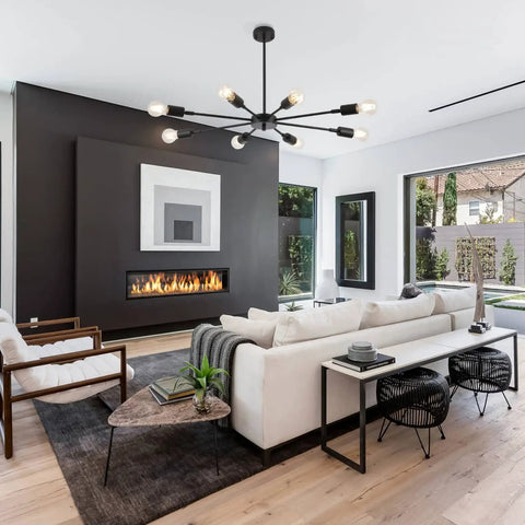 Dope Modern Sputnik 8-Light Industrial Matte Black Chandelier with 180 Degree Rotatable Lamp Cups in luxury living room
