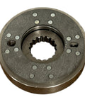 Brake assembly disc, front view, with splined center bore and rivet dots; gray metal tractor brake component