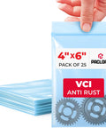 4x6 Inch Reclosable Anti Corrosion Vapor Inhibitor Bags Pack Of 25 Heavy Duty 4 Mil Waterproof Rustproof Storage For Metal Parts Electronics Machinery Automotive Components Jewelry, blue bag with gears