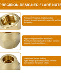 Image of Top Tier Premium Brass Flare Nut Set Three Eighth Size Designed For Fuel Oil And Propane Systems showing precision threads and craftsmanship.