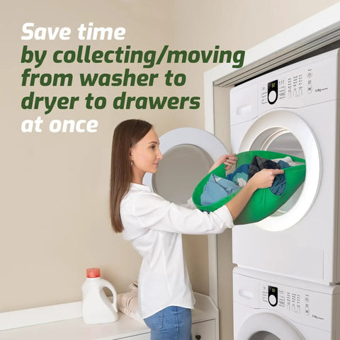 Massive Laundry Day Game Changer Large Collapsible Hamper With Instant Pop Up Frame Heavy Duty Basket for Washer and Dryer Spaces Quick Snap Fold Flat Storage with user loading laundry.
