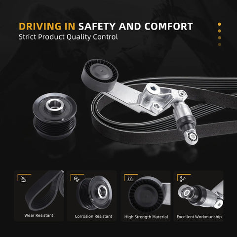 Top Notch Serpentine Drive Belt Kit With Tensioner And Idler Pulley Perfect Fit For Toyota Corolla 2003 To 2008 Plus Matrix Models Keeping Your Ride Smooth And Reliable Without Any Skanky Noises Or Slipping Issues. visible belt, tensioner, and idler pulleys