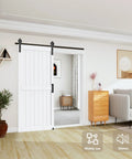 Heavy Duty 6.6Ft Barn Door Hardware Kit With Floor Guide And 2 Lockable Handles For Interior Exterior Use installed on white door