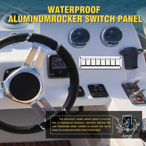 Beefy 8 Gang Marine Rocker Switch Panel Waterproof 12 24V Prewired Aluminum Toggle Switch With LED Indicator on boat dashboard