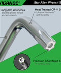 Close-up of Chrome Vanadium Long Arm Torx Star Allen Wrench Set T10 To T50 showing steel construction and precision chamfered ends