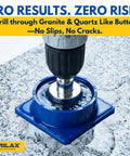 Close-up of One And One Quarter Inch Diamond Hole Saw Kit With Water Guide in action on granite countertop.