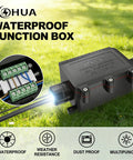 IP68 Outdoor Waterproof Junction Box With M20 Connector For 5 To 13 Millimeter Cables 2 Way Underground Splice Light Box Includes 4 Way Terminal Block Seals And Screws 450V 20A Rating Built For Easy Install, black outdoor enclosure