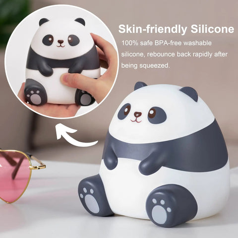 Panda Night Light For Kids With Cozy LED Glow Timer Auto Shutoff Battery Operated Silicone Animal Night Light For Nursery