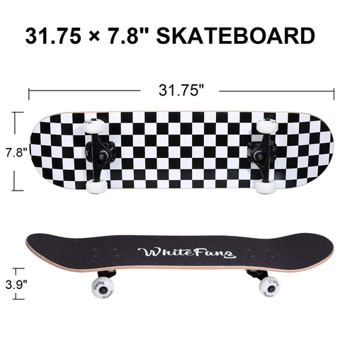 Beginner Friendly Complete Skateboard 31.75 Inch Long 7.88 Inch Wide Deck With 7 Layer Canadian Maple Double Kick Concave For Tricks