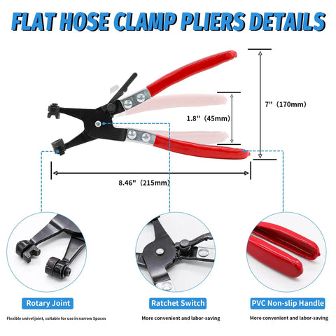 Close-up of swiveling flat clamp pliers from 100Pcs Spring Band Hose Clamp Kit 6 to 25mm With Swivel Flat Clamp Pliers