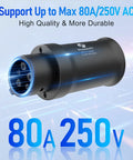 Heavy Duty NACS to J1772 EV Charger Adapter for Big Time Adaptive Fast Charging up to 80A and 250V power, showcasing durable design.