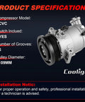 Pro Grade AC Compressor With Clutch And Five Groove Pulley Fits Chevy Equinox 1.5L 2018 2019 2020 with specifications visible.