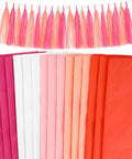 Colorful Tissue Paper Pack Of 150 Sheets For Gift Wrapping And Crafting Bright Colors For Flowers And Jewelry Packaging Surface Friendly Material Great For Gift Bags And Craft Lovers displayed with pink tassels