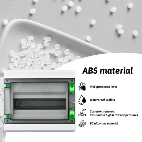 12 Way Waterproof Power Distribution Box Built Like a Tank With Cold Rolled Steel Plate And Embedded Brass Nuts Heavy Duty Din Rail Enclosure For Indoor Outdoor Wiring with ABS material and IP65 rating.