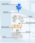 Crystal Blue Mechanical Keyboard Switch Kit, 54 Piece Set With 50 Crystal Blue Clicky Switches And 4 Kailh Experience Switches Including Bamboo White Pro Ink Melodic Navy Pro For Snappy, Responsive Clicky Feedback exploded switch parts diagram