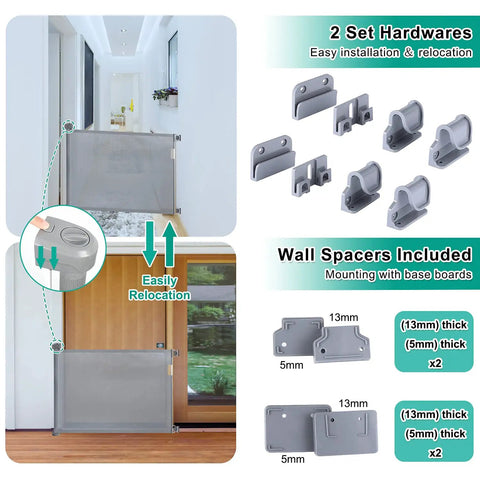 Retractable Baby Gate For Stairs Extra Wide Kid Safe Gate Extends To 72 Inches Wide And 34 Inches Tall Mesh installation guide