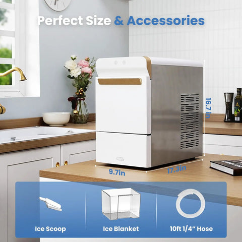 V2.0 Nugget Ice Maker Delivers Chewable Pebble Ice Fast On The Counter For Home Or Office Use With Self Cleaning And Energy Efficient Performance 38 Lbs Per Day Pellet Ice Machine Ideal Gift on kitchen counter with included accessories