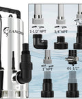 Beefy 1.6 HP Submersible Sump Pump With Stainless Steel Casing, 6000 GPH High Flow, 30 Ft Head, Automatic Float Switch, fittings diagram