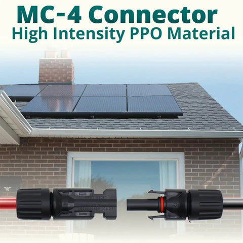 MC4 Solar Panel Connectors IP67 Waterproof 6 Pairs 12 Pieces Male and Female Cable Assembly Kit with spanners displayed on house roof with solar panels