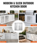 BBQ Access Door For Outdoor Kitchen Island 24W X 24H Inch Stainless Steel Flush Mount Door With Double Wall Vertical Handles And Hooks