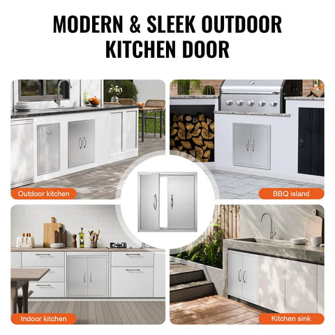BBQ Access Door For Outdoor Kitchen Island 24W X 24H Inch Stainless Steel Flush Mount Door With Double Wall Vertical Handles And Hooks
