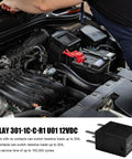 Dead On 4 Pack 12 Volt 35 Amp Auto Power Relay shown in a car engine, five-pin heavy-duty switch for headlights and pumps.