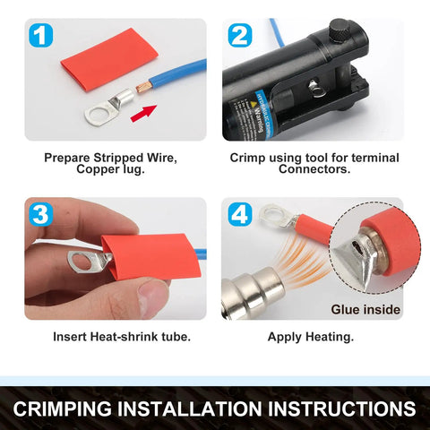 Crimping installation steps for Heavy Duty Copper Ring Terminals Kit for Battery Cables 160 Pcs in 10 Sizes AWG 2-12
