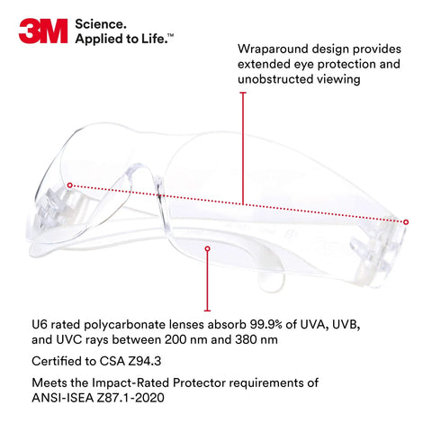 Virtua Lightweight Safety Glasses For All Day Eye Protection With Wraparound Coverage ANSI Z87 High Impact Clear Lens and Frame