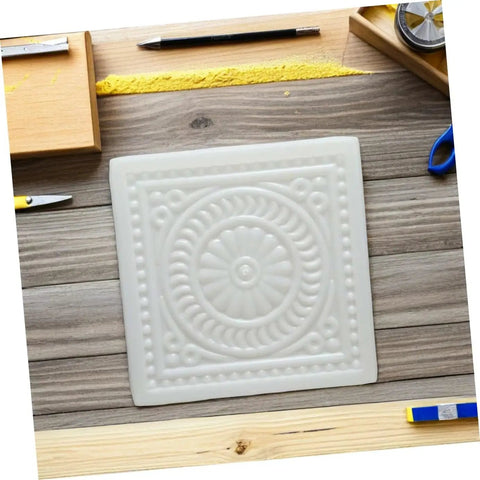 Square white DIY Concrete Stepping Stone Molds For Patio And Garden Paving Molds Set Easy To Use Cement Stone Molds on wood surface