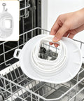 Foldable Silicone Funnel With Anti Splash Flow Hood for Ninja Slushie Machine, shown being placed in dishwasher for easy cleaning.