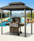 8x6 Grill Gazebo with Double Galvanized Steel Roof Hardtop Canopy Side Shelves and Ceiling Hook for Outdoor Patio