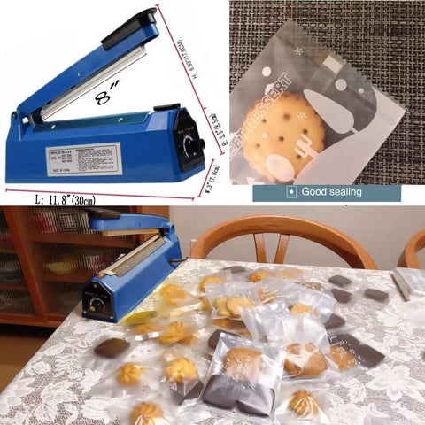 8 Inch Manual Heat Sealer For Plastic Bags, handheld sealer for PP and PE bags, sealing cookies, adjustable temperature