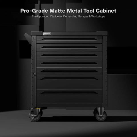 Heavy Duty Rolling 7-Drawer Tool Chest With Lock And Key, Brake Wheels, And Powder Coated 0.8mm Cold Rolled Steel, 34.2W X 18.1D X 37.4H Inches, Sturdy Garage Shop Storage Cabinet For Tools And Gear, front view