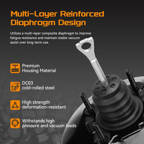 Solid Heavy Duty Vacuum Power Brake Booster Straight Up Direct Bolt On Replacement For Chevy GMC Cadillac 1999 To 2002 showing multi-layer diaphragm design.