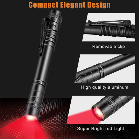 4 Piece Red Light Flashlights Red LED Pen Light Compact Torch For Night Astronomy Aviation Observation And Beach Safety