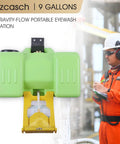 Heavy Duty Eyewash Station 9 Gallon Gravity Flow Wall Mounted Indoor Outdoor With Quick Activation OSHA Approved 35L Refillable Unit shown