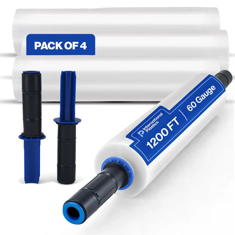 15 Inch Stretch Film Wrap With Extended Handles 1200 Ft Per Roll 500 Percent Stretch Clear Cling Plastic For Moving And Packing