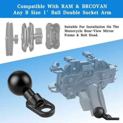 Two Pack Angled Bolt Head Ball Base With One Inch Ball And Ten Millimeter Mounting Hole Aluminum Alloy Mount Ball for motorcycle mirrors