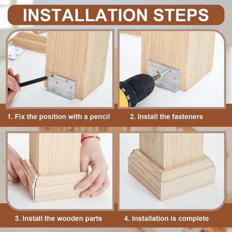 Three And A Half Inch Newel Post Mounting Kit With L Brackets And Metal Post Anchors DIY Friendly Includes Red Oak Wood Trim Deck Bases And Fasteners For Securing Handrails And Balustrades To Stairs And Floors