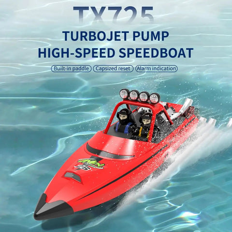 High Speed 2.4 Ghz Electric Turbojet Remote Controlled Racing Boat with LED lights in motion on water