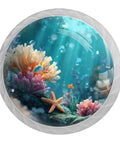 4 Pack Clear Crystal Glass Cabinet Knobs With Beachy Coral Pattern White Drawer Pulls For Kitchen Cupboard Dresser Hella Durable Hardware Total Room Glow Up No Sweat Swap coral reef design with colorful corals and fish.